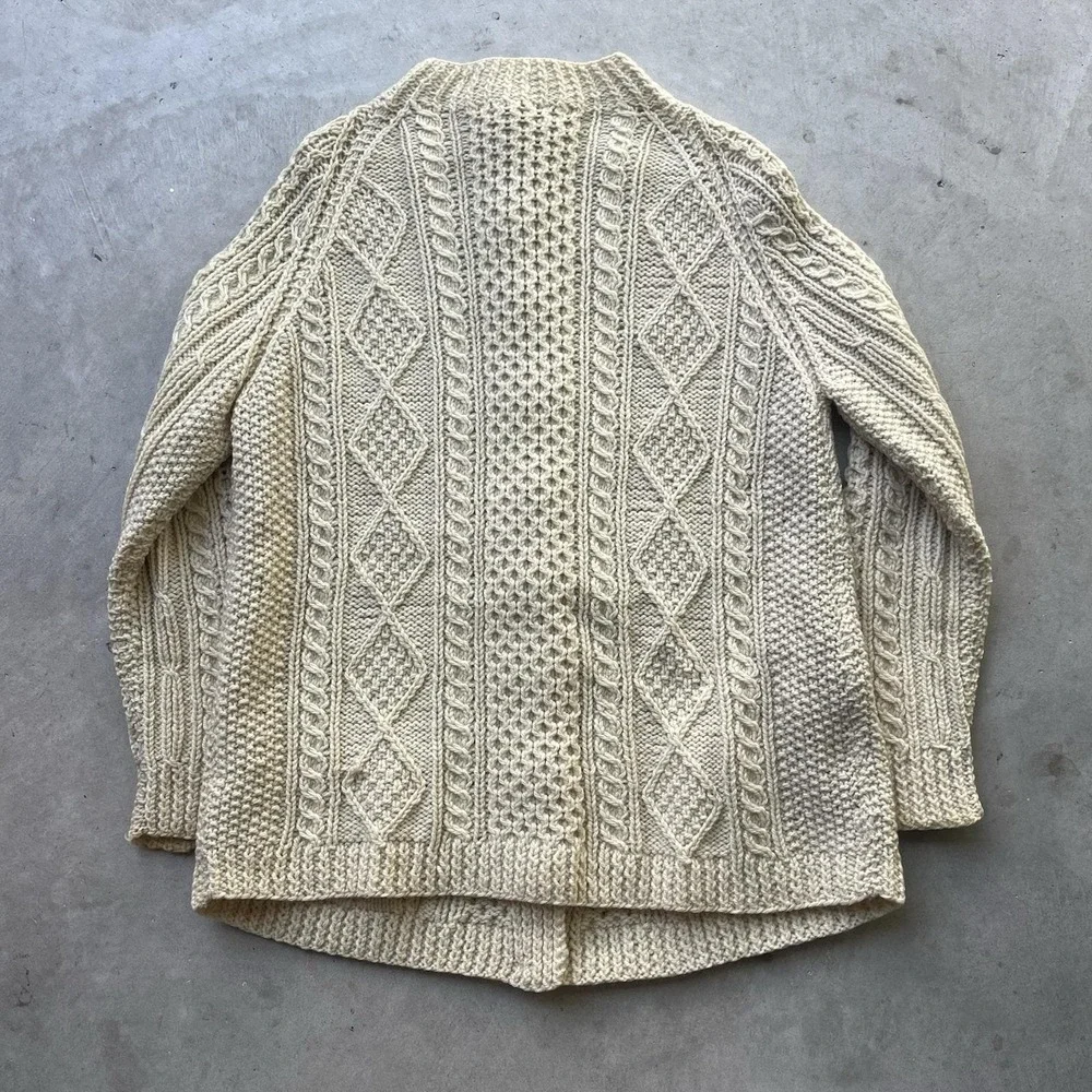 Vintage Heron Garment Aran Irish Cardigan Sweater Wool Fisherman Cable Knit M/L - Picture 5 of 7